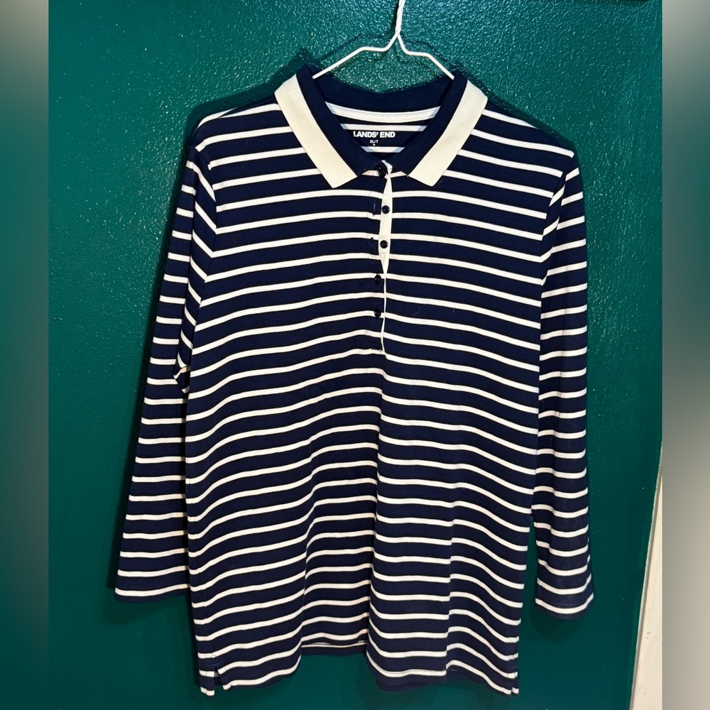 Lands' End Kids Polo in Navy and White Stripes